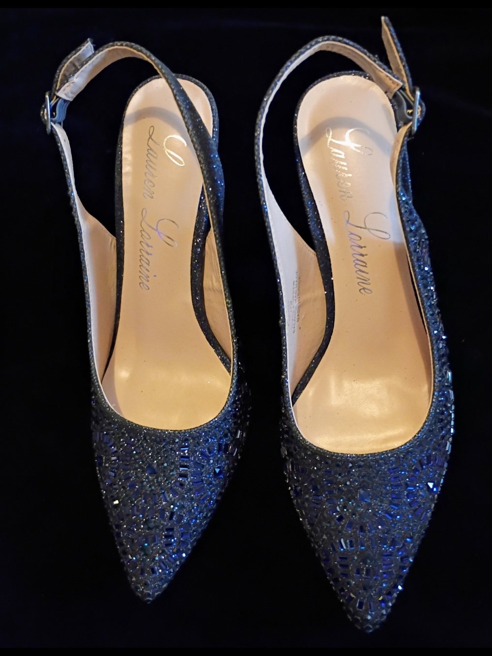 Lauren Lorraine Navy/Black Sparkle Slingback Heels Size 7.5
